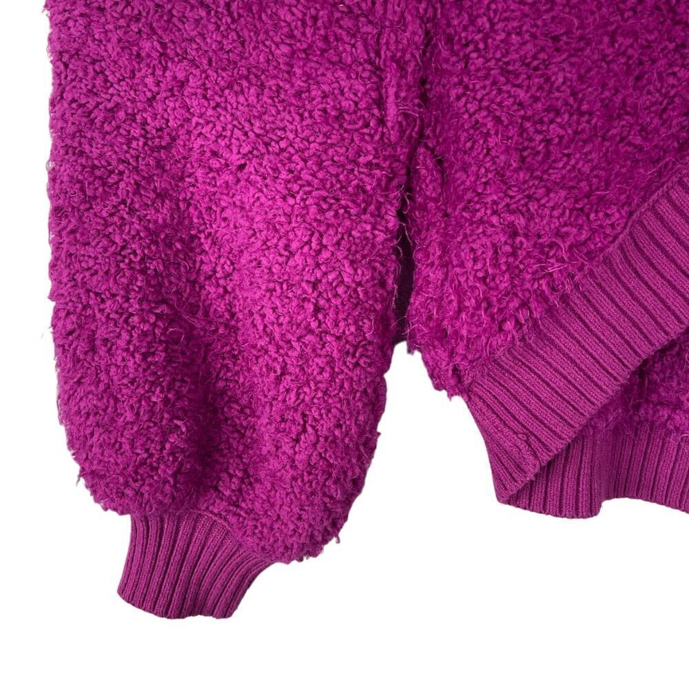 Free People Furry Time Hooded Jacket XS Cozy Sherpa Teddy Coat Zip Up Hot Pink - Picture 3 of 11